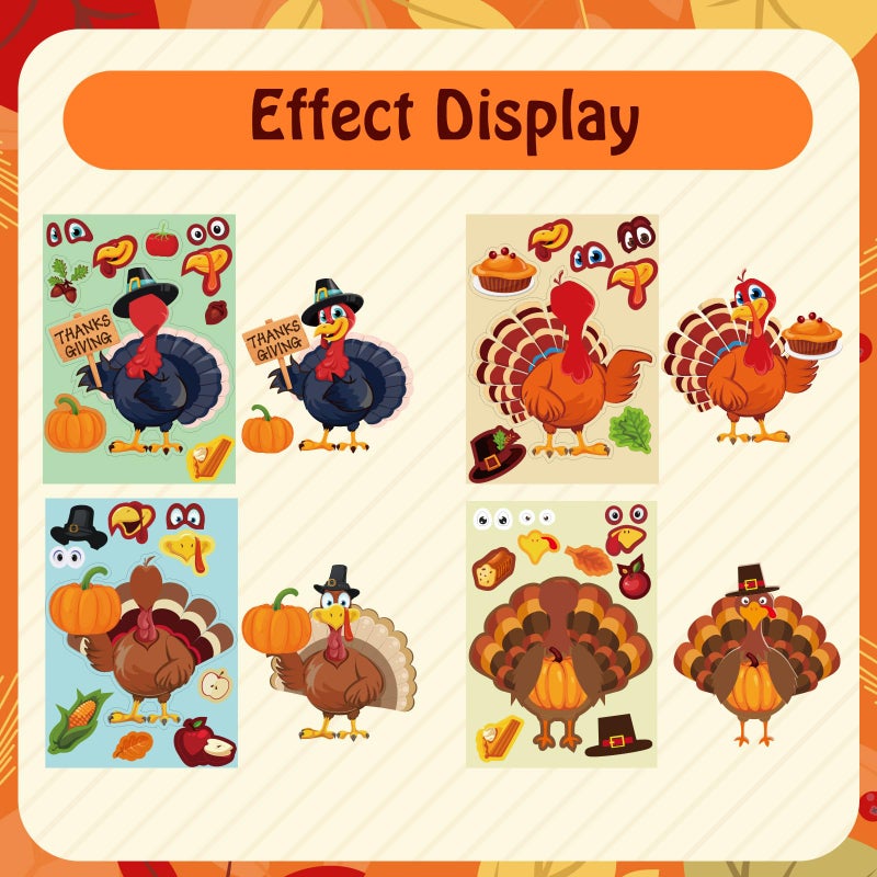 Max Fun 48 Pack Thanksgiving Stickers for Kids Make-A-Turkey Stickers Crafts Thanksgiving Party Games Activities Supplies for Goody Bag Filler - Image 4